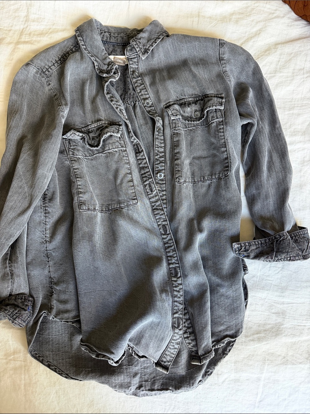 Pilcro Anthropologie Washed Gray Button-Up Utility Shirt petite